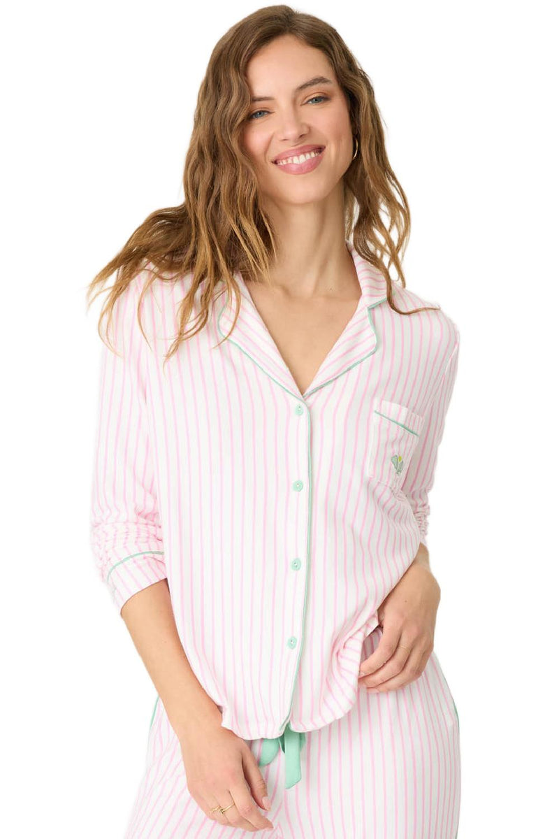 PJ Salvage Happiest On The Court Pickleball Striped PJ Set, Ivory (RSHCPJ-SP25)