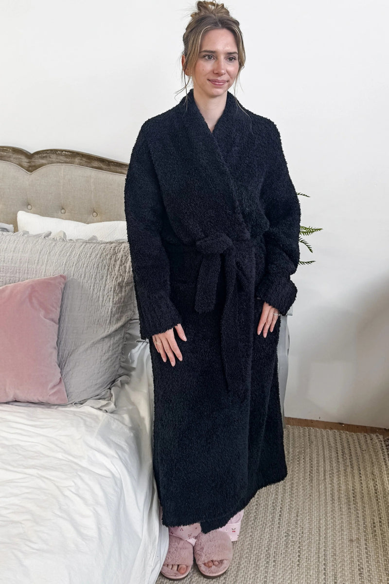 Cloud Nine Pajamas Cozy Plush Spa & Lounge Robe, Black (JM502)