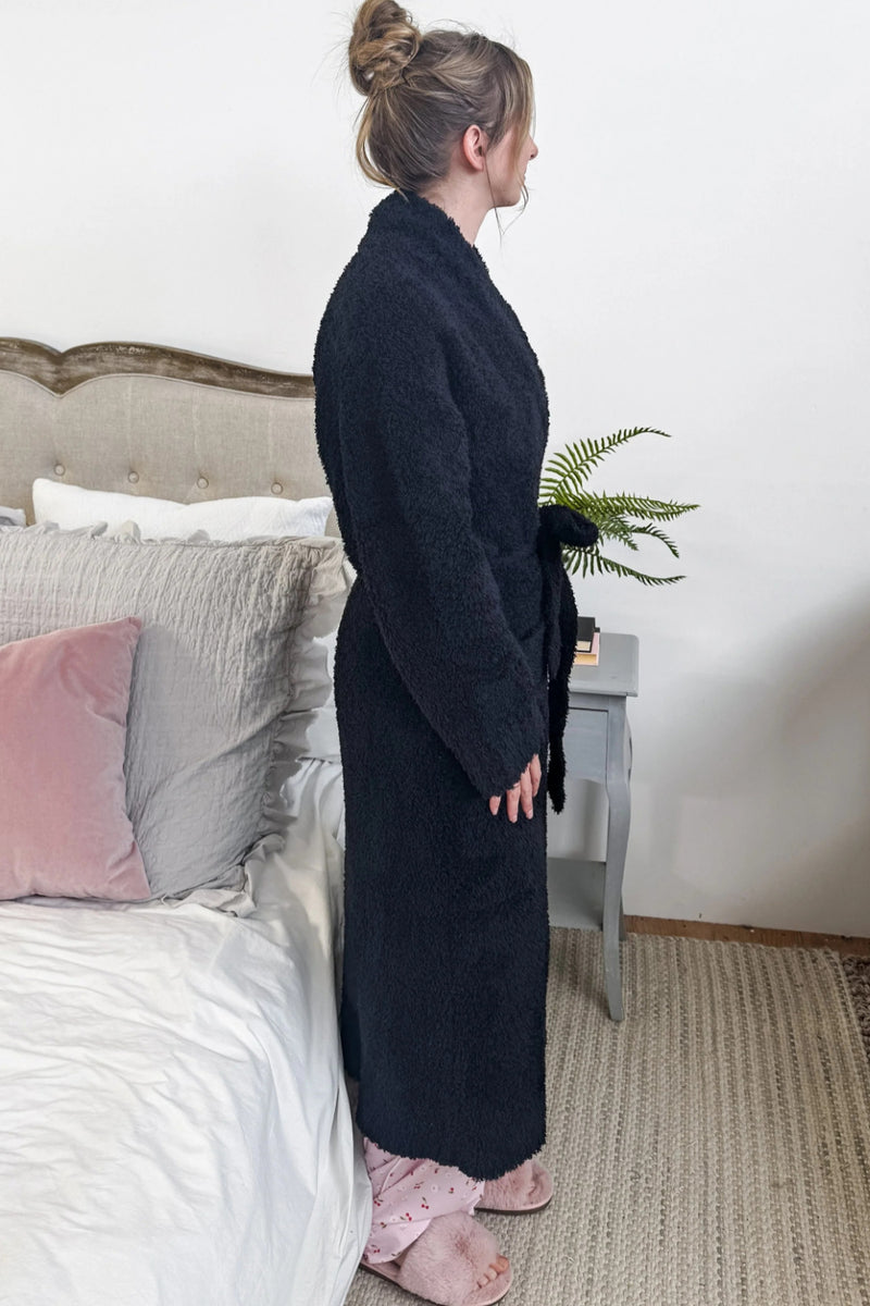 Cloud Nine Pajamas Cozy Plush Spa & Lounge Robe, Black (JM502)
