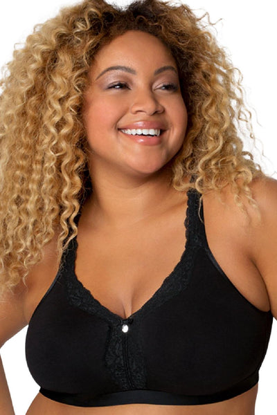 Curvy Couture Cotton Luxe Unlined Wireless Bra, Black/Black (1010)