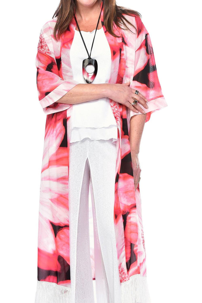Rapz Fringed Kimono 4758 Floral Pink