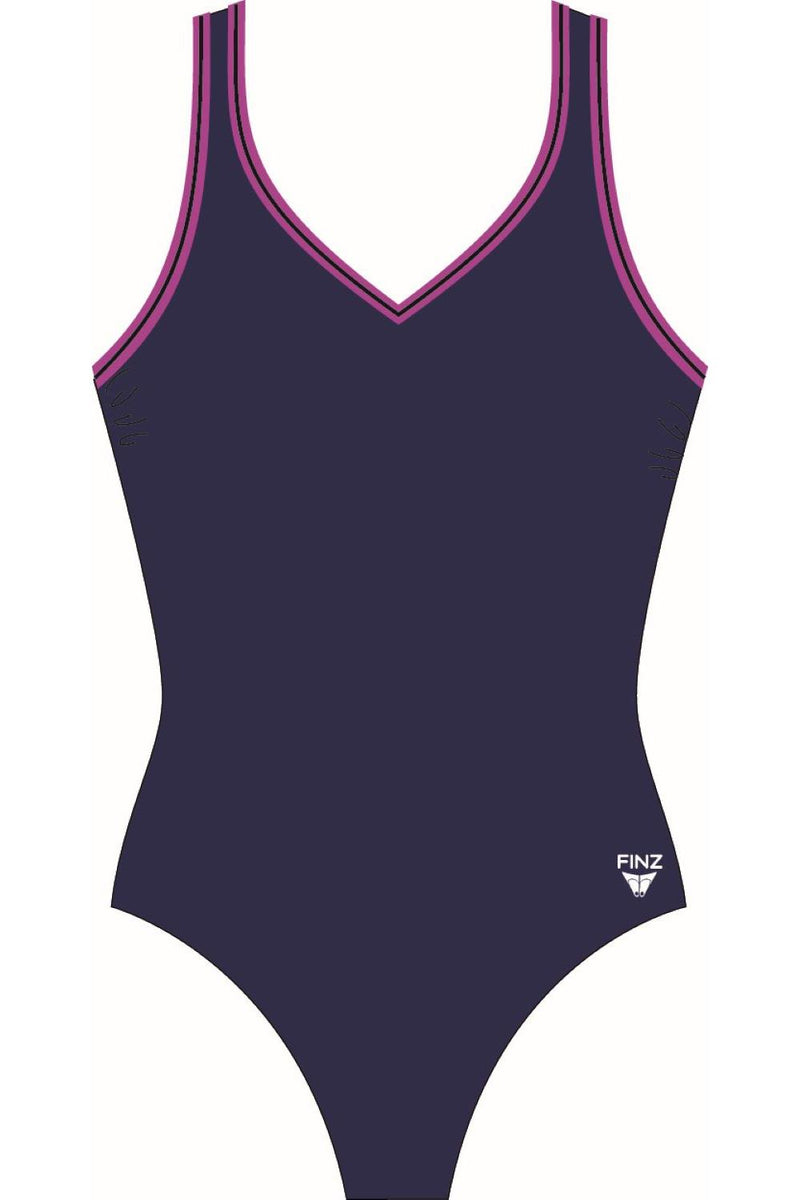 FINZ Chlorine Resistant V-Neck Swimsuit, Navy/Purple FZW9400