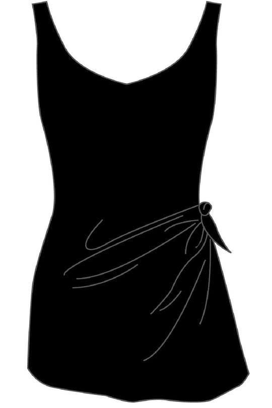 Finz Chlorine Resistant Side Tie Sarong Front Swimsuit, Black (FZW9408)