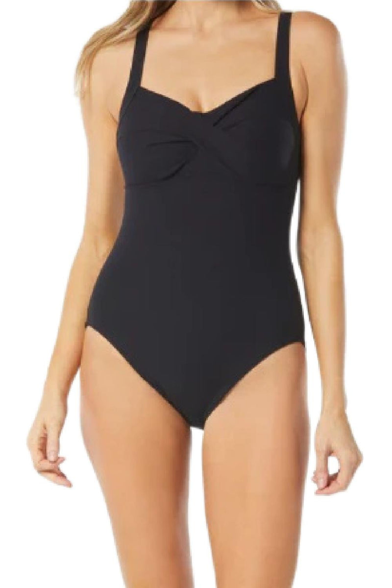 Gabar Chloratex Solids Twist Bra Swimsuit, Black G4H410