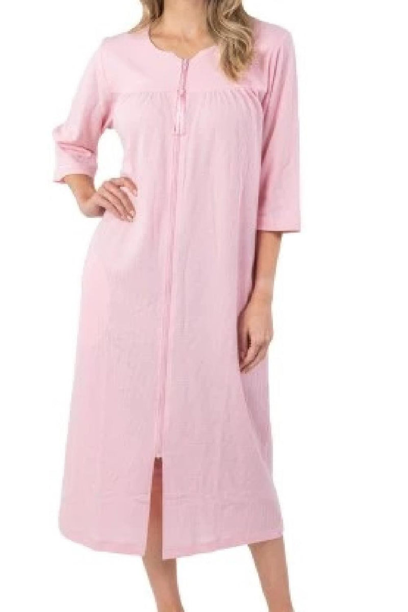 Patricia Waffle Knit 46" Zip Front Robe 986-C Pink