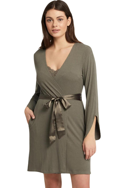 Fleur't Whisper Pointelle Robe, Dusty Olive (6312)