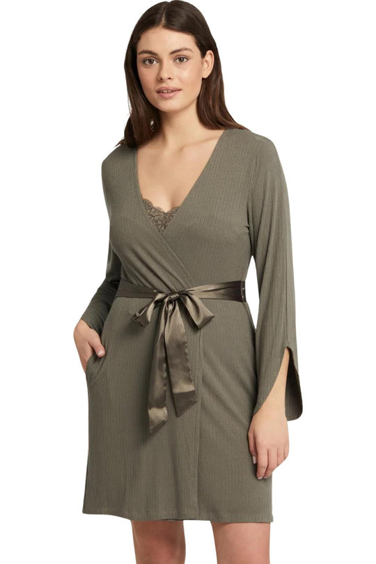 Fleur't Whisper Pointelle Robe, Dusty Olive (6312)