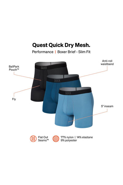 SAXX Quest Boxer 3-Pack SXPP3Q-SLB (Slate/Anchor Teal/Black)