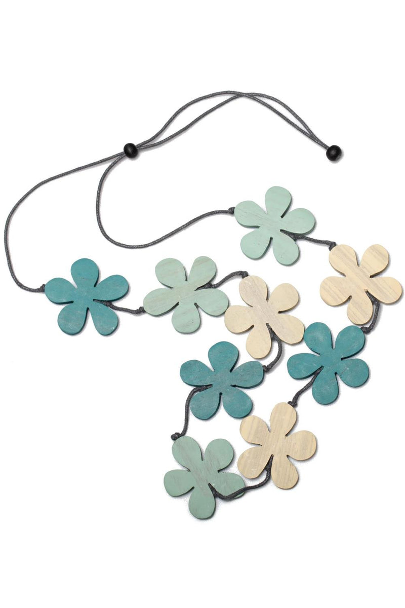 Wooden Flower Necklace FB1301 Teal Mix