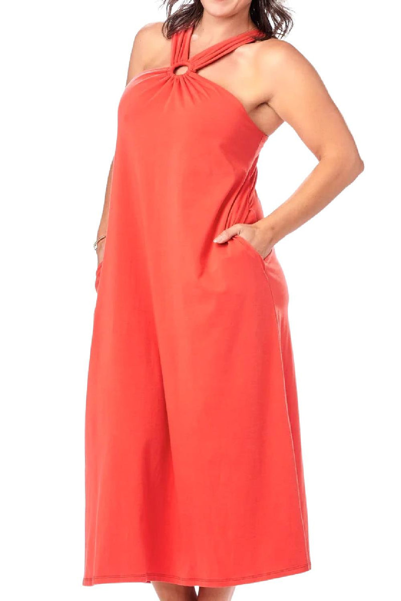 Rapz Ring Neck Pocketed Bra Cup Dress, Orange (4348)