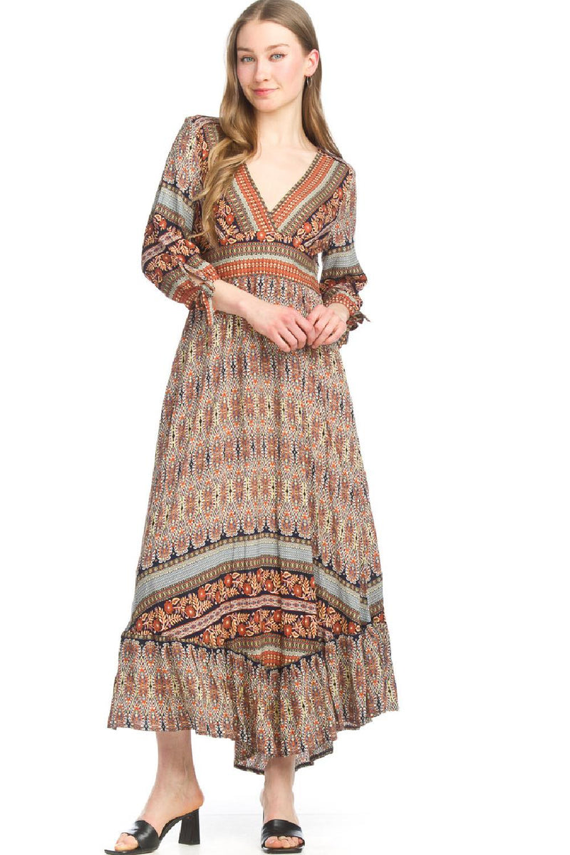 Papillon Global Printed Empire Waist Dress, Rust PD-16506