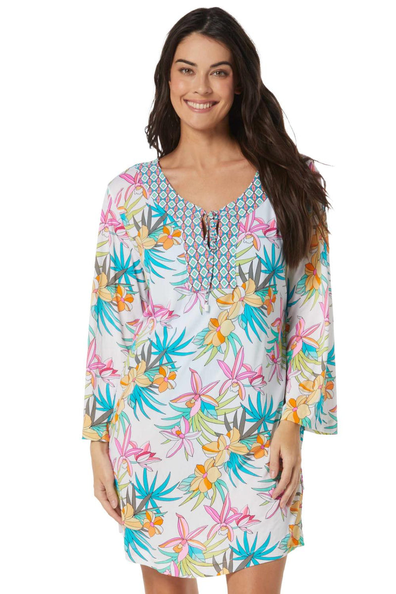 Beach House Swim Tropic Bloom Faye Kaftan, White (H3A592)