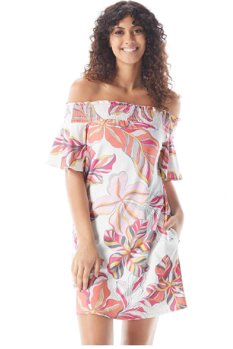 Beach House Style Megan Off The Shoulder Dress, White (HD04623)