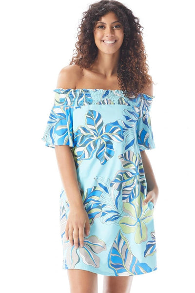 Beach House Style Megan Off The Shoulder Dress, Copa Aqua Multi (HD04623)