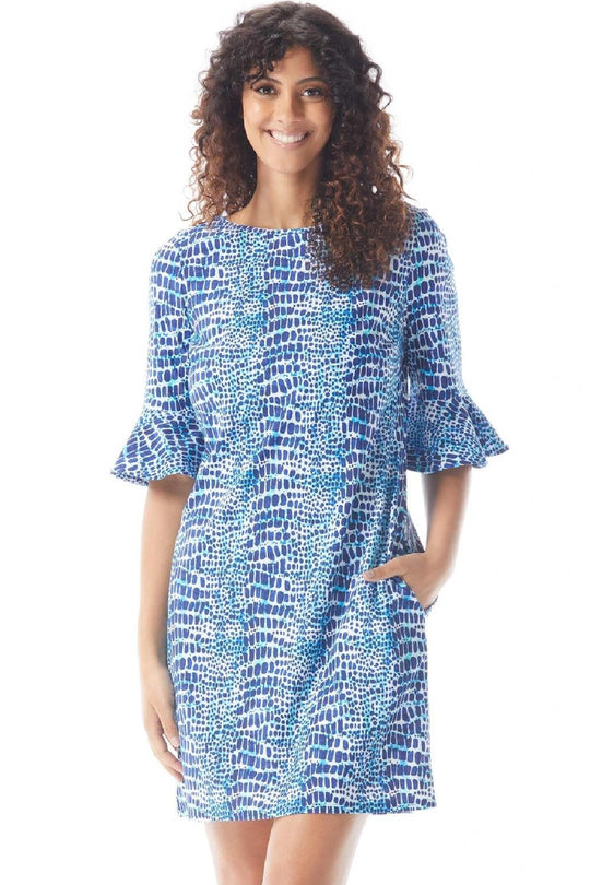 Beach House Style Bella Bell Sleeve Tunic Dress, Indigo (HD10617)
