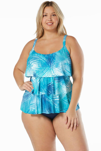 Beach House Jane Shadow Fern Ruffle Tiered Tankini HW49096 Blue Bliss