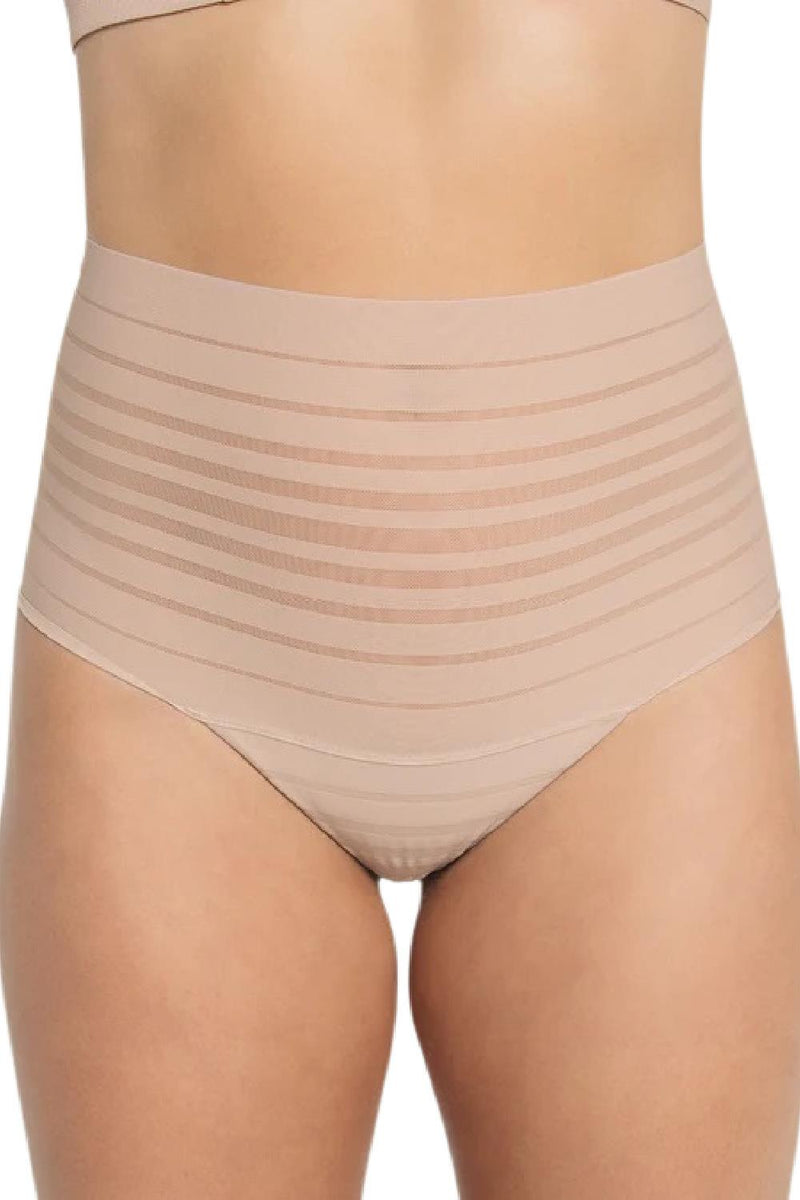 Leonisa Slimming Lace Stripe High-Waisted Thong 012890 Nude