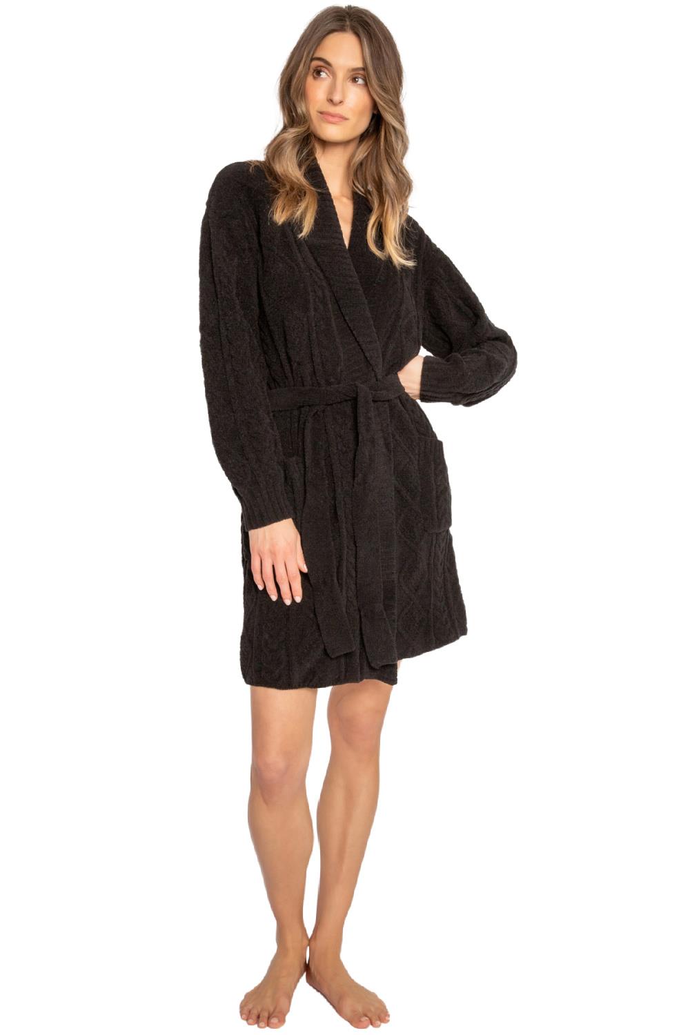 PJ Salvage Cable Knit Robe, Black