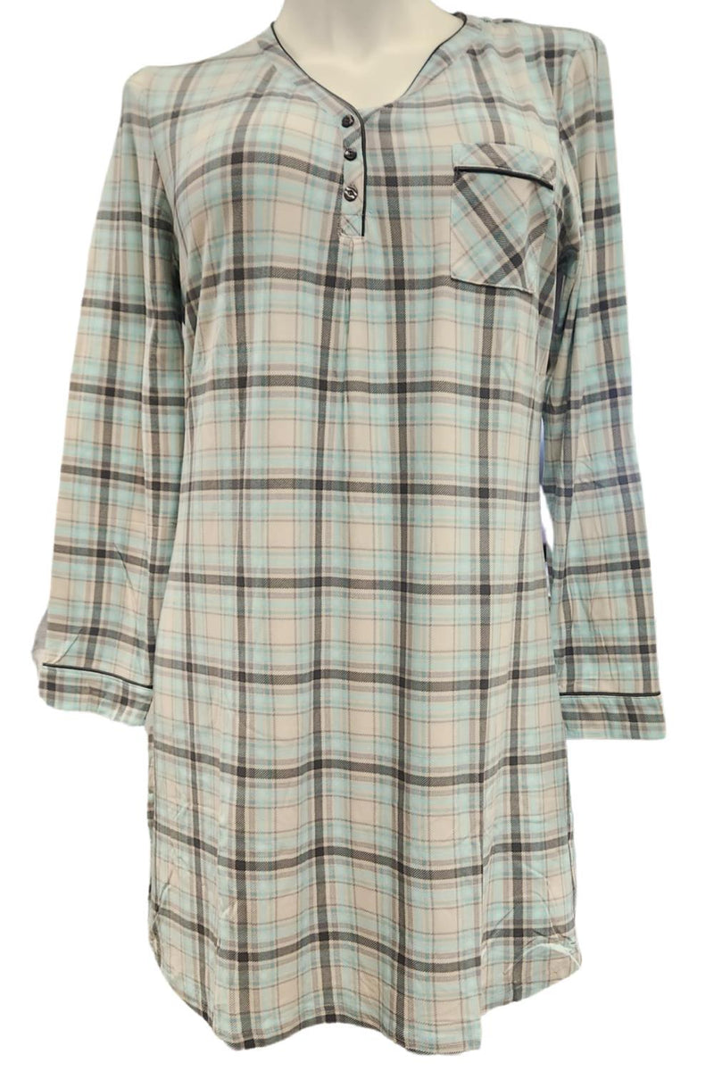 Cool Girl Just Being Me Long Sleeve Plaid Sleepshirt C124205