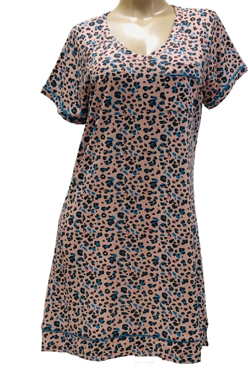 Cool Girl French Twist Short Sleeve V-neck Sleepshirt, Pink (C324204)