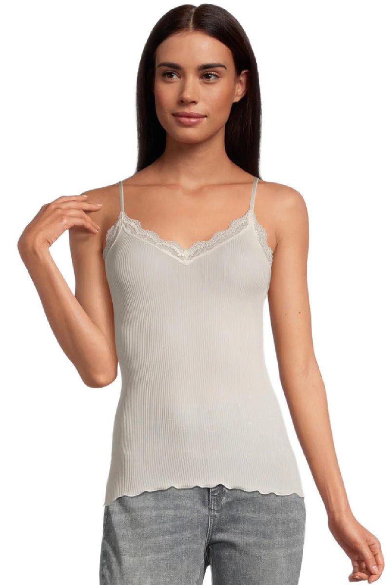 Oscalito Dentelle de Calais®” Spaghetti Top V-Neck in pure silk, Ivory (9474)
