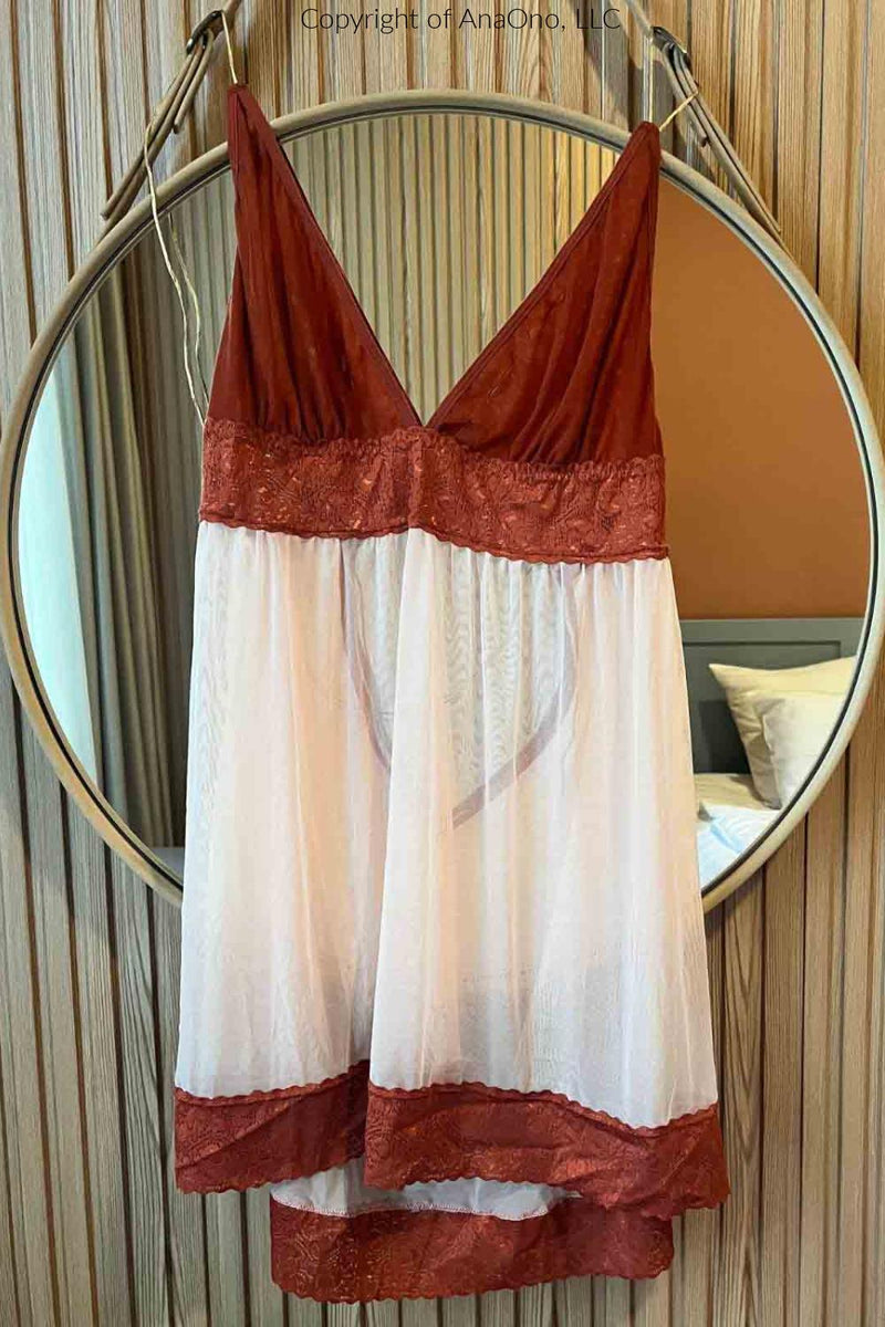 AnaOno Narmda Mesh Babydoll Dress, Terracotta (AO-214)