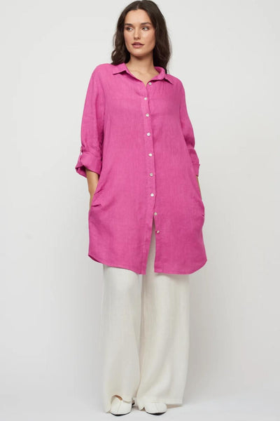 Pistache Linen Button Down Blouse Dress with Pockets N-3520 Orchid
