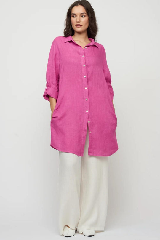 Pistache Linen Button Down Blouse Dress with Pockets N-3520 Orchid
