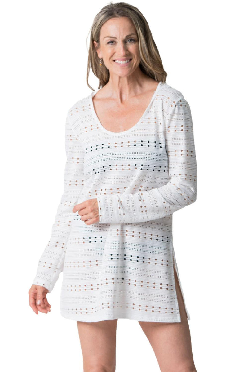 Cover Me Eden Rock Round Neck Long Sleeves Hooded Tunic, White (24057112)