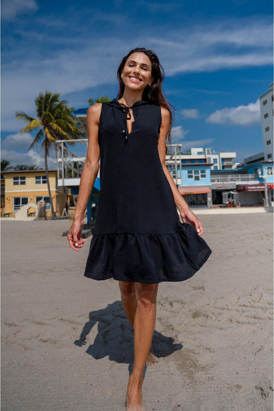 Cover Me Positano Sleeveless Hooded Tunic, Black