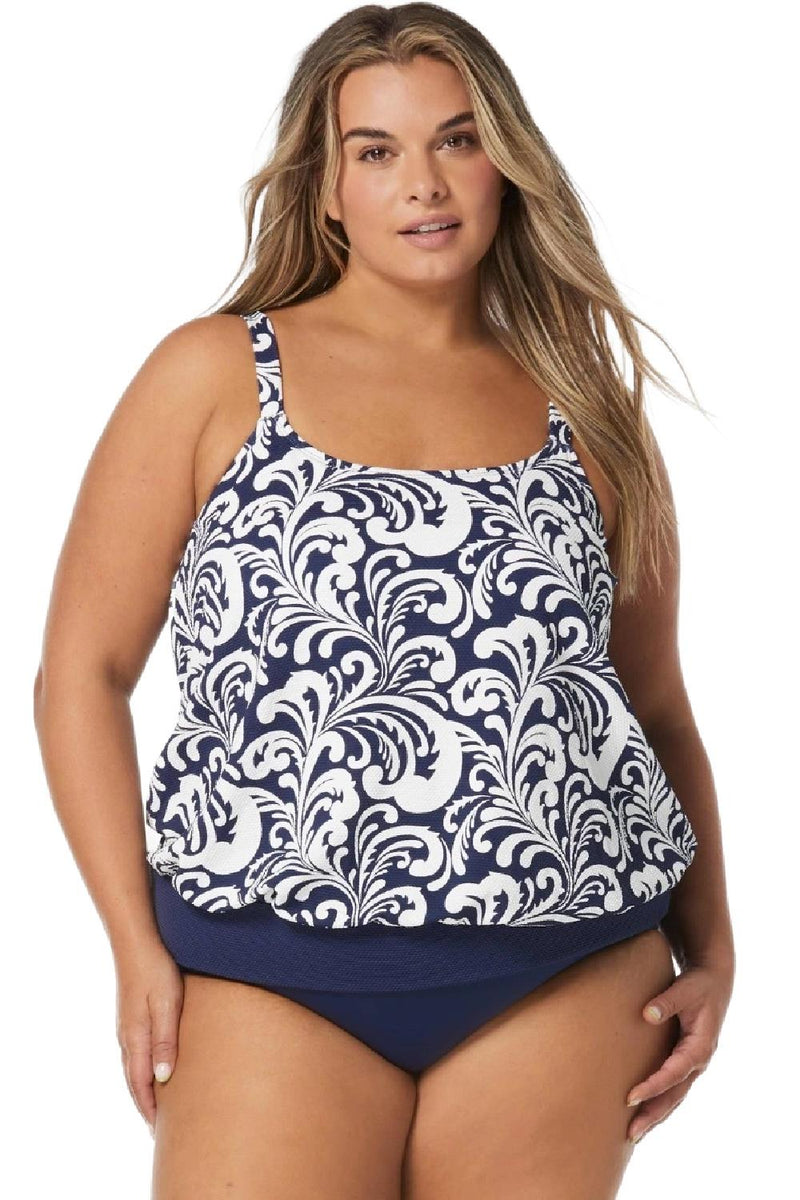 Beach House Women Swim Sea Spray Plus Size Sarah Textured Tankini, Admiral (HW1D140)