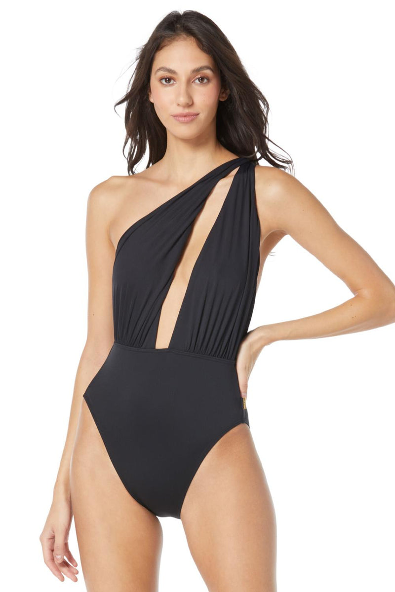 Vince Camuto Solids Crossover Swimsuit, Black (V09797)