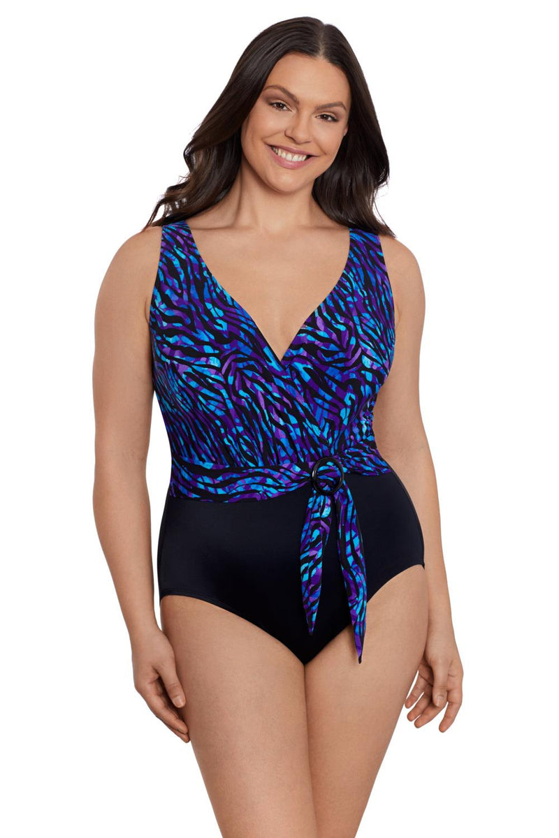 Longitude Painted Safari Belted Surplice Swimsuit L240857