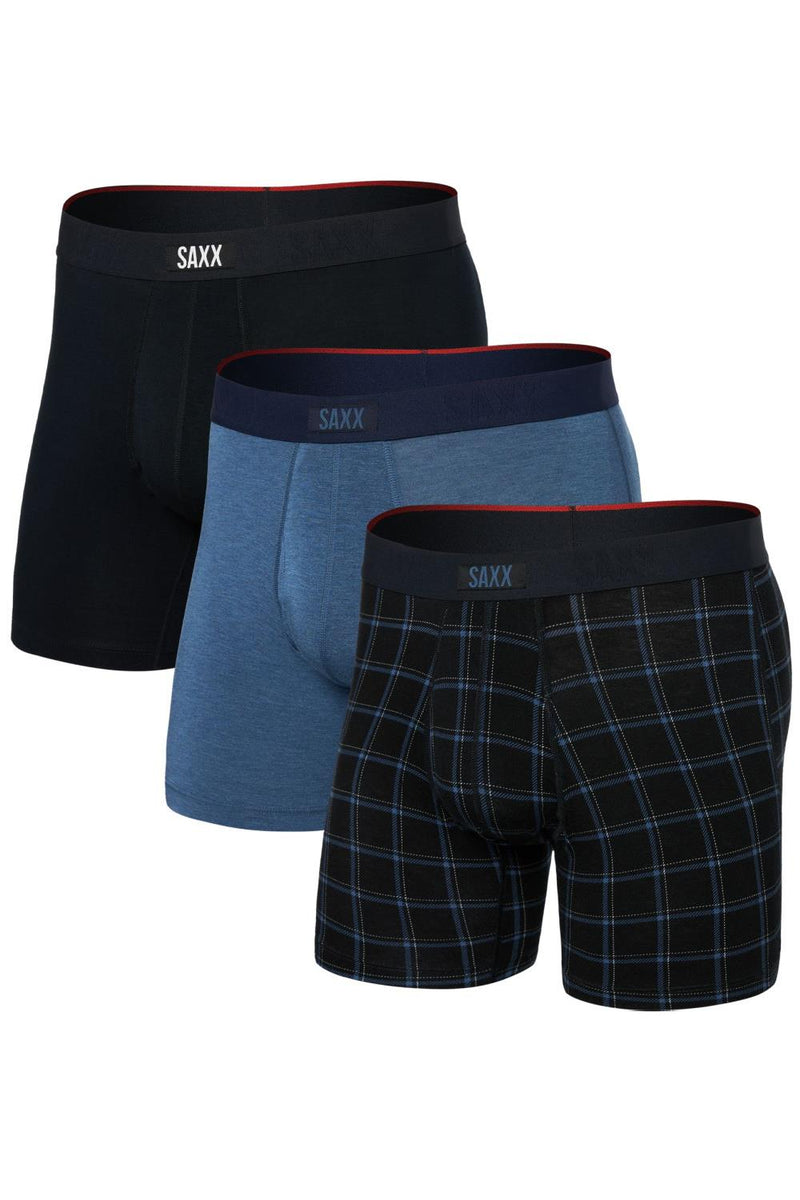 SAXX Vibe Dropstop Xtra Boxer 3 Pack SXPP3VX-WPD (Windowpane/Dark Denim/Black)