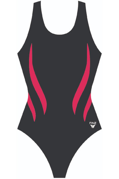 Finz Chlorine Resistant Lightning Splice Swimsuit, Black/Pink (FZW9406)