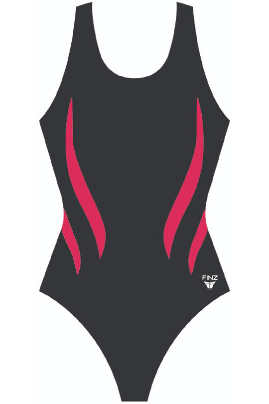 Finz Chlorine Resistant Lightning Splice Swimsuit, Black/Pink (FZW9406)