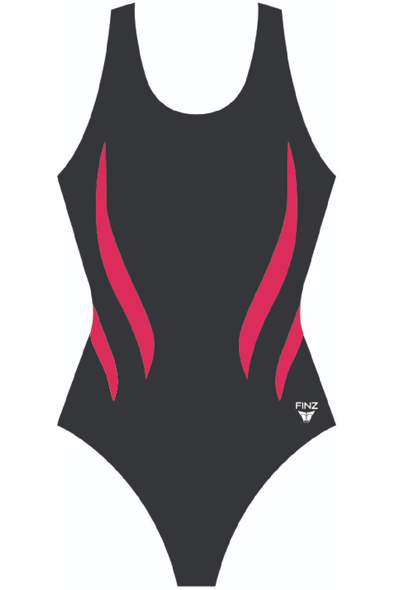 Finz Chlorine Resistant Lightning Splice Swimsuit, Black/Pink (FZW9406)