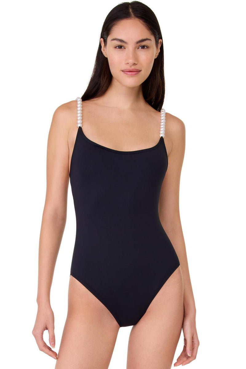 Kate Spade Pearl Strap One Piece Swimsuit, Black (S20486)
