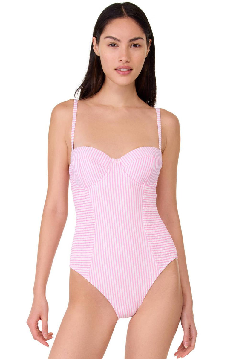 Kate Spade Smocked One Piece Swimsuit, White/Pink (S21502)