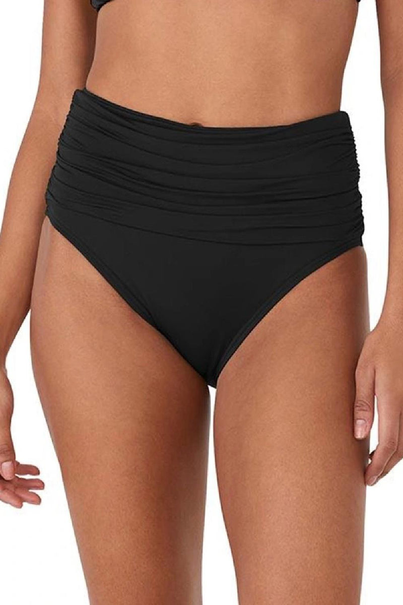 Kate Spade Swim Shirred High-waist Bikini Bottom, Black (S7C372)