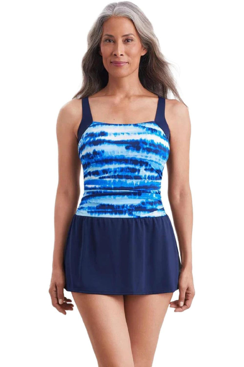 Shape Solver Tiger Sunrise Square Neck Skater Swimdress, Blue Multi (7104904)