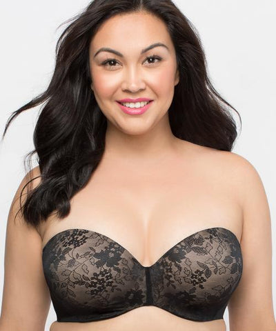 Curvy Couture Strapless Sensation Bra Multi-Way Push Up Bra, Black (1211)