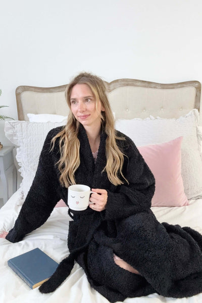 Cloud Nine Pajamas Cozy Plush Spa & Lounge Robe, Black (JM502)