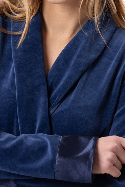 Le Chat Essentiel Velvet Crossed Dressing Gown, Prusse (H67A)
