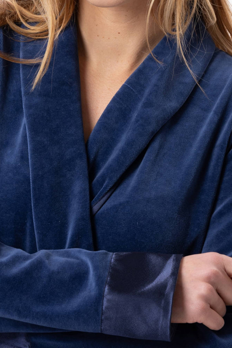 Le Chat Essentiel Velvet Crossed Dressing Gown, Prusse (H67A)