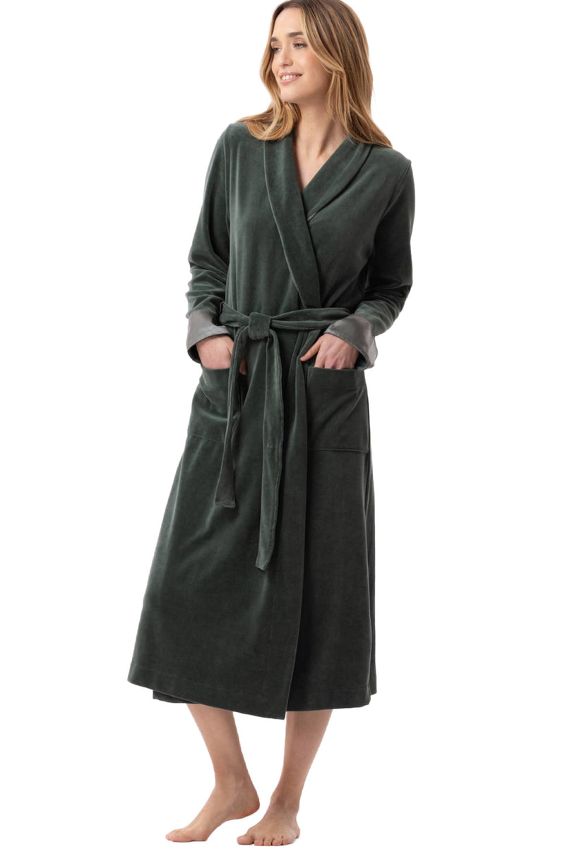 Le Chat Essentiel Velvet Crossed Dressing Gown, Lichen (H67A)