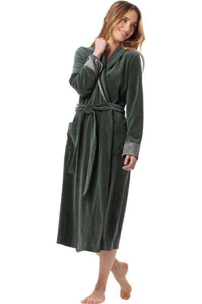 Le Chat Essentiel Velvet Crossed Dressing Gown, Lichen (H67A)