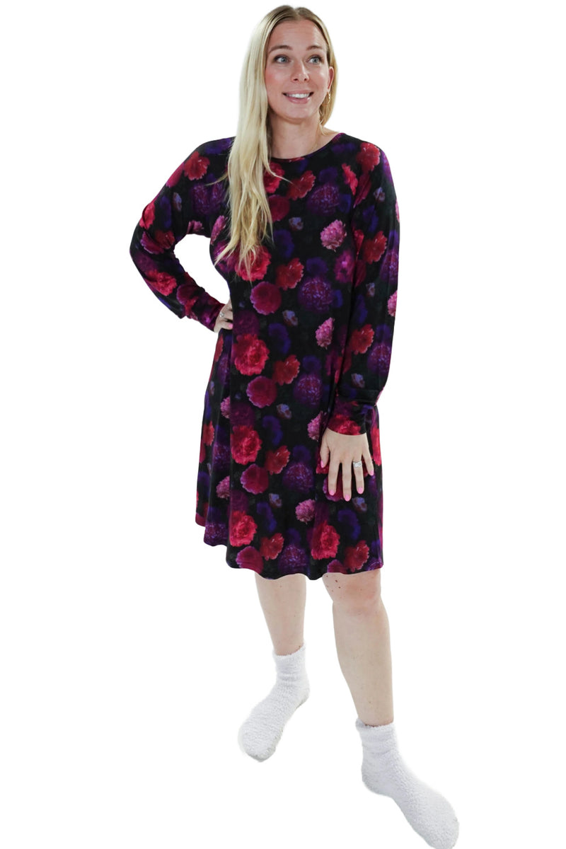 Cloud Nine Pajamas Bamboo Long Sleeves Nightshirt, Midnight Blossom (GR104NS/LS)