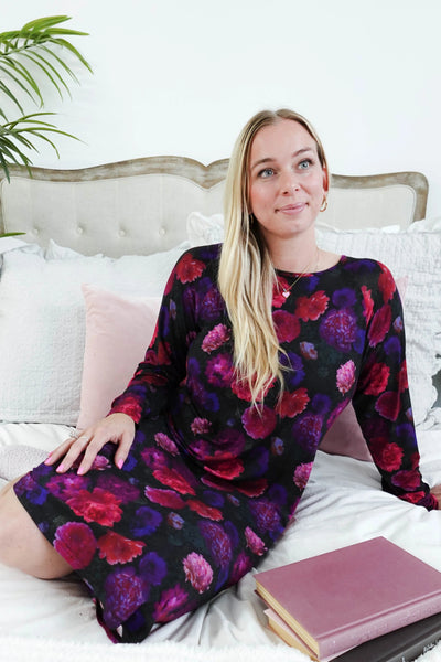 Cloud Nine Pajamas Bamboo Long Sleeves Nightshirt, Midnight Blossom (GR104NS/LS)
