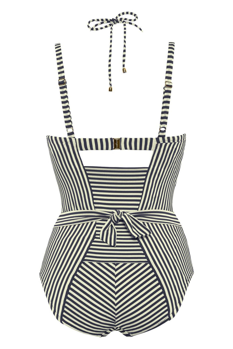 Marlies Dekkers Holi Vintage Plunge Balcony Bathing Suit, Blue Ecru (18195)
